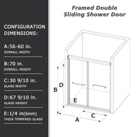 56" 60"W X 70"H Framed Shower Door, Bathroom Double Sliding Shower Door, 1 4" 6Mm Clear Tempered Glass, Bypass Glass Door, Matte Black Finish Matte Black Bathroom American Design Glass Metal