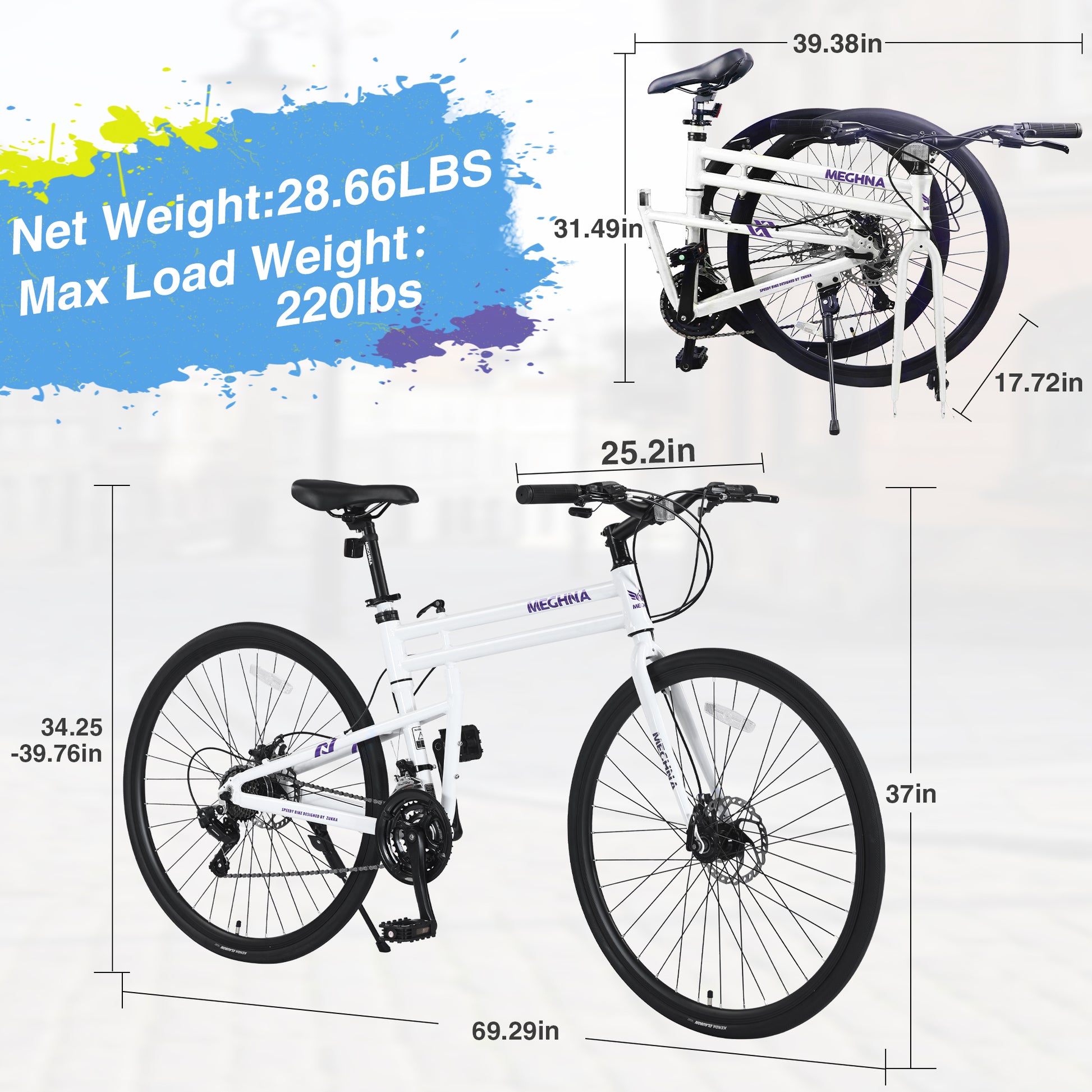 21 Speed Folding Hybrid Bike Disc Brake 700C Road Bike For Men Women'S City Bicycle Cycling White Garden & Outdoor Aluminium