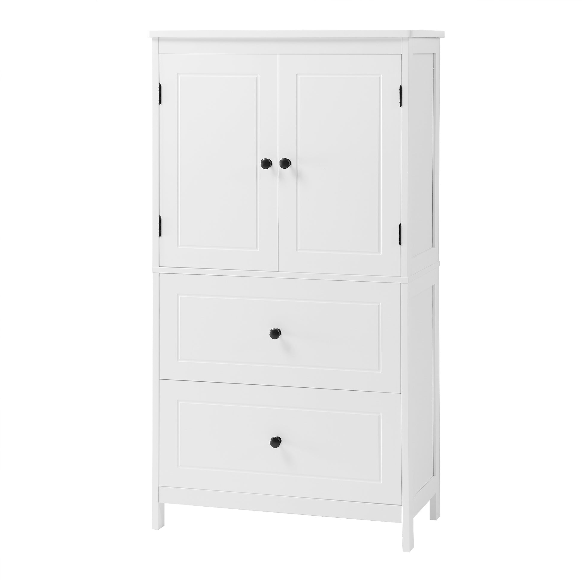 Bathroom Storage Cabinet, Cabinet With Two Doors And Drawers, Adjustable Shelf, Mdf Board, White White Mdf