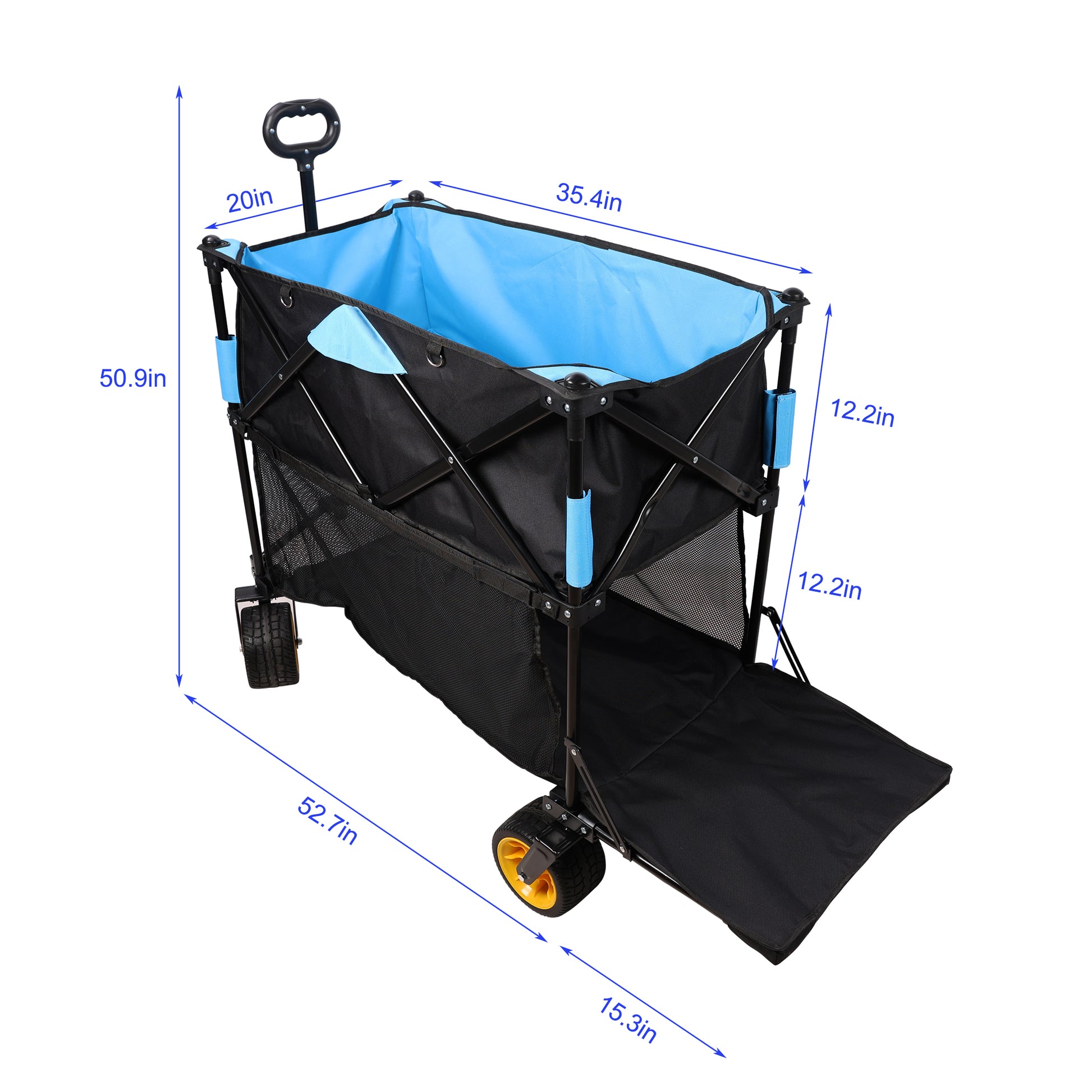 Big Large Capacity Folding Cart Extra Long Extender Wagon Cart Folding Wagon Garden Shopping Beach Cart Black Blue Black Garden & Outdoor Iron,Oxford Fabric