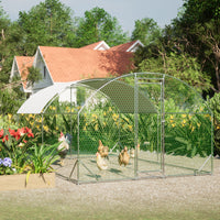 Large Chicken Coop Metal Chicken Run With Waterproof And Anti Uv Cover, Dome Shaped Walk In Fence Cage Hen House For Outdoor And Yard Farm Use, 1" Tube Diameter, 9.84' X 13.12' X 6.56' Silver Metal