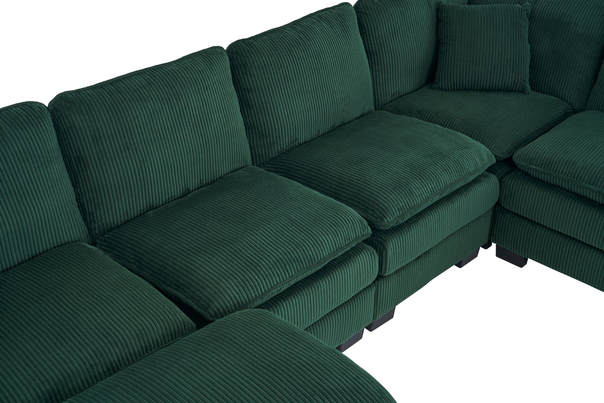 Modern U Shaped 6 Seat Sectional Sofa Couch With One Ottoman And Three Toss Pillows ,Modular Sofa For Living Room,Corduroy Sofa Green Corduroy 7 Seat