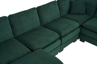 Modern U Shaped 6 Seat Sectional Sofa Couch With One Ottoman And Three Toss Pillows ,Modular Sofa For Living Room,Corduroy Sofa Green Corduroy 7 Seat