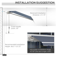 Outsunny 12' X 10' Retractable Awning Patio Awnings Sun Shade Shelter With Manual Crank Handle, 280G M Uv & Water Resistant Fabric And Aluminum Frame For Deck, Balcony, Yard, Charcoal Gray Gray Aluminum