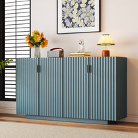 4 Wavy Doors Large Storage Space Sideboard With Adjustable Shelves And Retro Copper Handles For Dining Room And Living Room Antique Blue Antique Blue Mdf