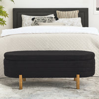 Ottoman Oval Storage Bench,Rubber Wood Leg,Black 46."X17.7"X10.8" Black Foam