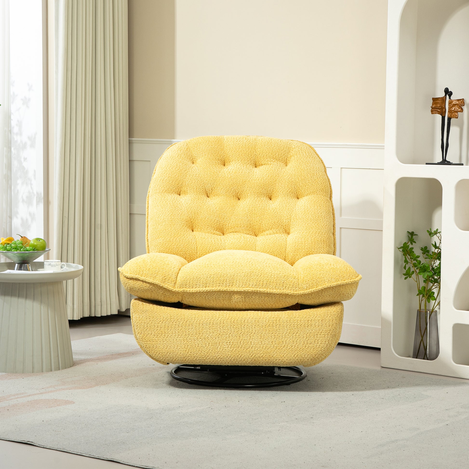 360 Swivel Recliner Adjustable Chair Chenille Glider Swivel Reclining Sofa Chair With Black Metal Round Base Yellow Yellow Foam Upholstered