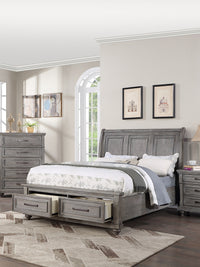 Queen Size Bed W Underbed Drawer Vintage Look Gray Color Beautiful Panel 1Pc Bedframe Bedroom Box Spring Required Queen Antique Gray,Gray Wood Bedroom Contemporary,Modern,Transitional Storage