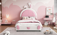 Twin Size Upholstered Platform Bed With Rabbit Shaped Headboard, White Box Spring Not Required Twin White Pink Wood Bedroom Bed Frame Faux Leather Upholstered