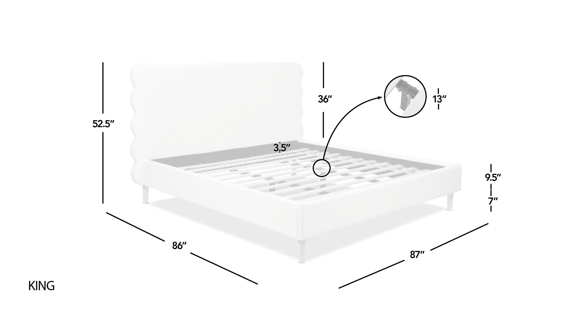 Stockholm Modern Wavy Headboard Platform Bed, King, Antique White Polyester Box Spring Not Required King Antique White Wood Foam Polyester Polyester