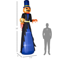 Outsunny 10Ft Inflatable Halloween Pumpkin Head Reaper, Blow Up Halloween Decoration Outdoor Led Yard Display, Waterproof Black Polyester