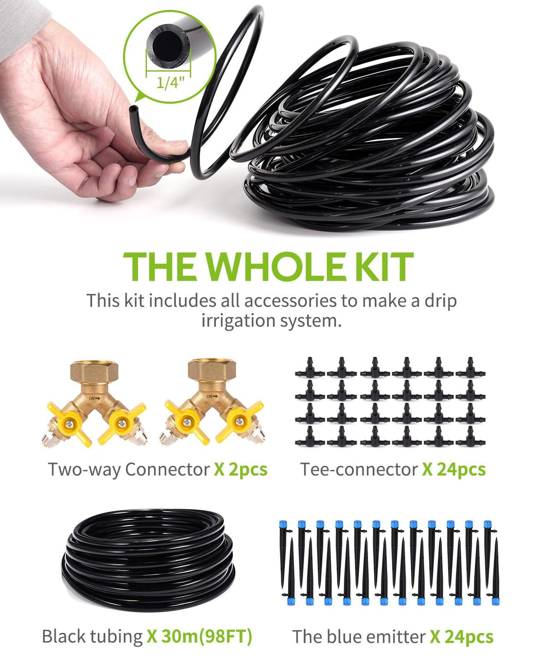 100Ft Drip Irrigation Kit Plant Watering System 8X5Mm Blank Distribution Tubing Diy Automatic Irrigation Equipment Set For Garden Greenhouse Flower Bed Patio Lawn Black Brass