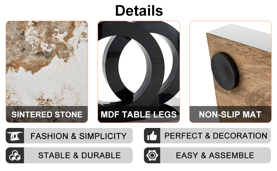 Table And Chair Set.63"X31.5" Marble Pattern Sintered Stone Table With Mdf Oc Shaped Bracket.Paired With 6 White And Dark Gray Spliced Chairs With Pu Cushions And Black Metal Legs. Dark Gray,White