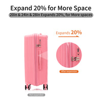 Pp Luggage Sets 3 Piece 20 24 28 , Expandable Carry On Luggage With Tsa Lock Airline Approved, Pp Materials Hard Shell And Lightweight Suitcase With Spinner Wheels Pink Pink Polypropylene