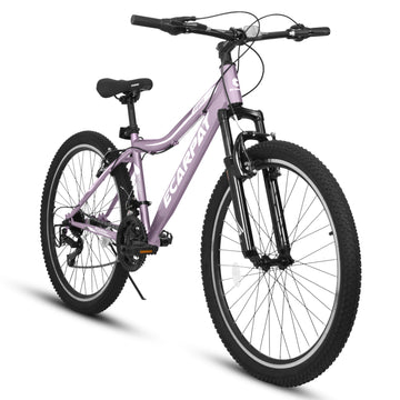 A26208 Ecarpat 26 Inch Mountain Bike, 21 Speed V Brake, Front Suspension, Carbon Steel Frame Mountain Bike For Teenagers Girls Women Bicycles Cycling Purple Durable Garden & Outdoor Polyurethane Foam Steel