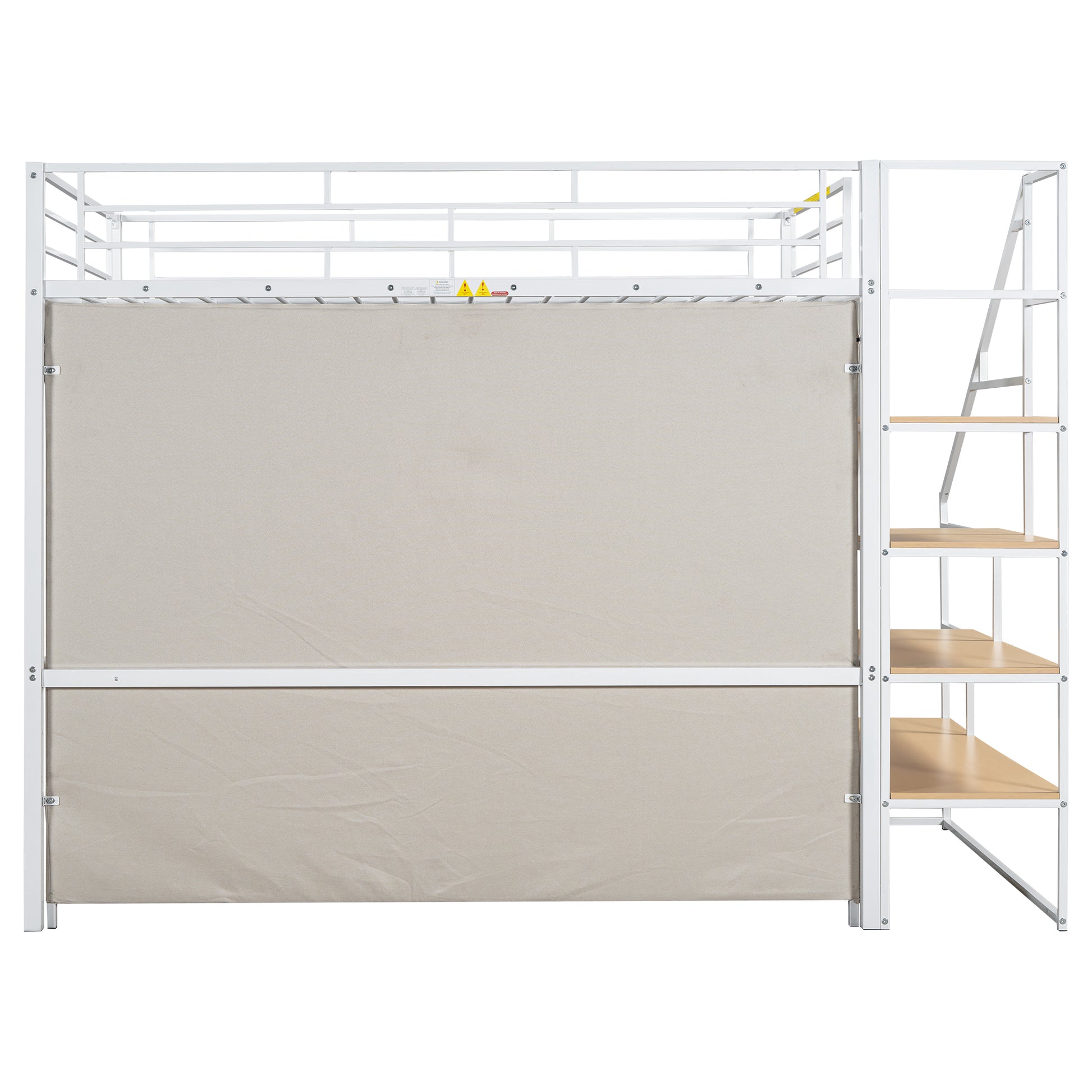 Full Size Metal Loft Bed With Wardrobe And Storage Shelves, White Box Spring Not Required Full White Metal Mdf Metal