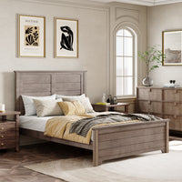 Farmhouse Wooden Platform Twin Size Bed With Panel Design Headboard And Footboard For Teenager, Ash Brown Twin Ash Brown Pine