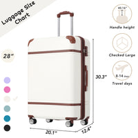 Hardshell Luggage With Tsa Lock28" Expandable Lightweight Suitcase With Spinner Wheels, Single Vintage Luggage,White White Abs