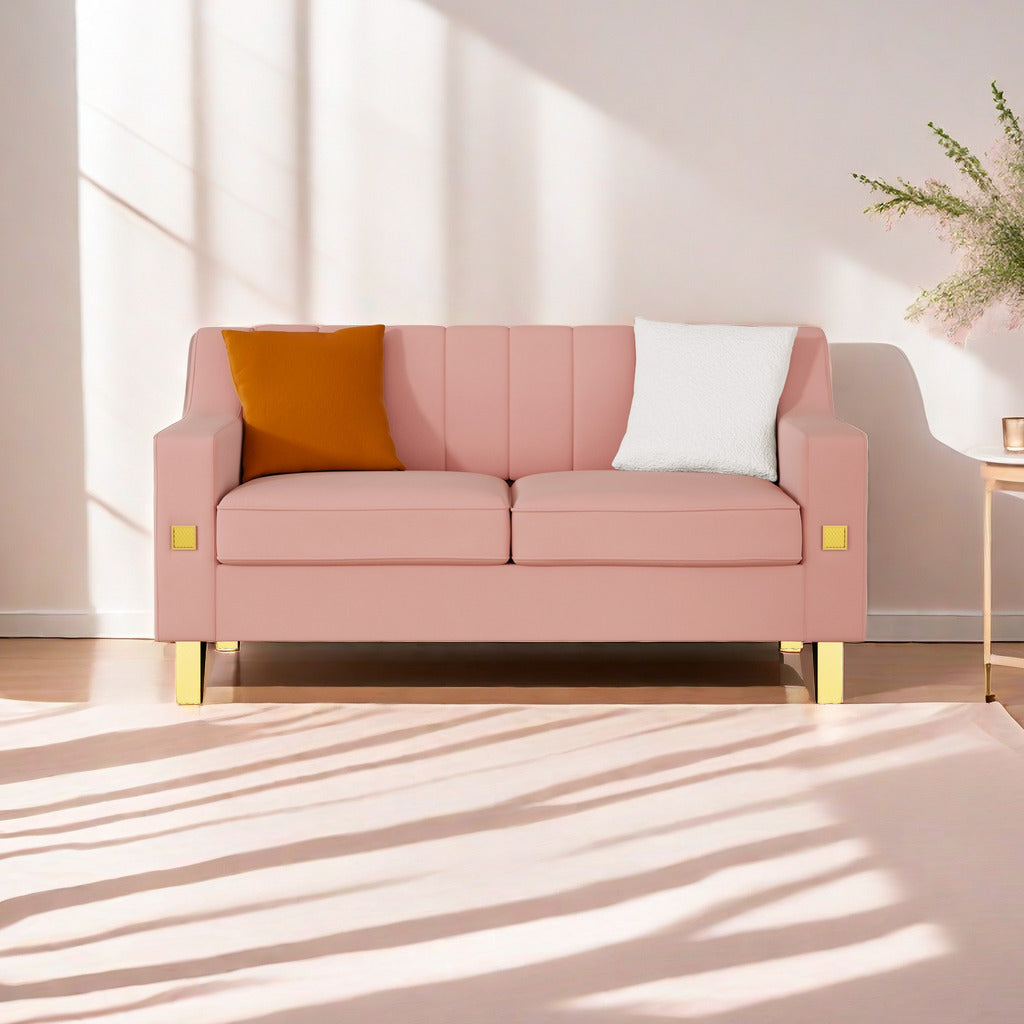 Fx P85 2S Pk 2 Seats Sofa Luxury Pink Velvet Loveseat Sofa With Gold Accents Modern 3 Seat Couch With Plush Cushions, Perfect For Living Room And Office Decor Temu Suitable Pink Velvet