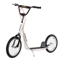 Aosom Youth Scooter Kick Scooter For Kids 5 With Adjustable Handlebar 16" Front And Rear Dual Brakes Inflatable Wheels, White White Iron Plastic