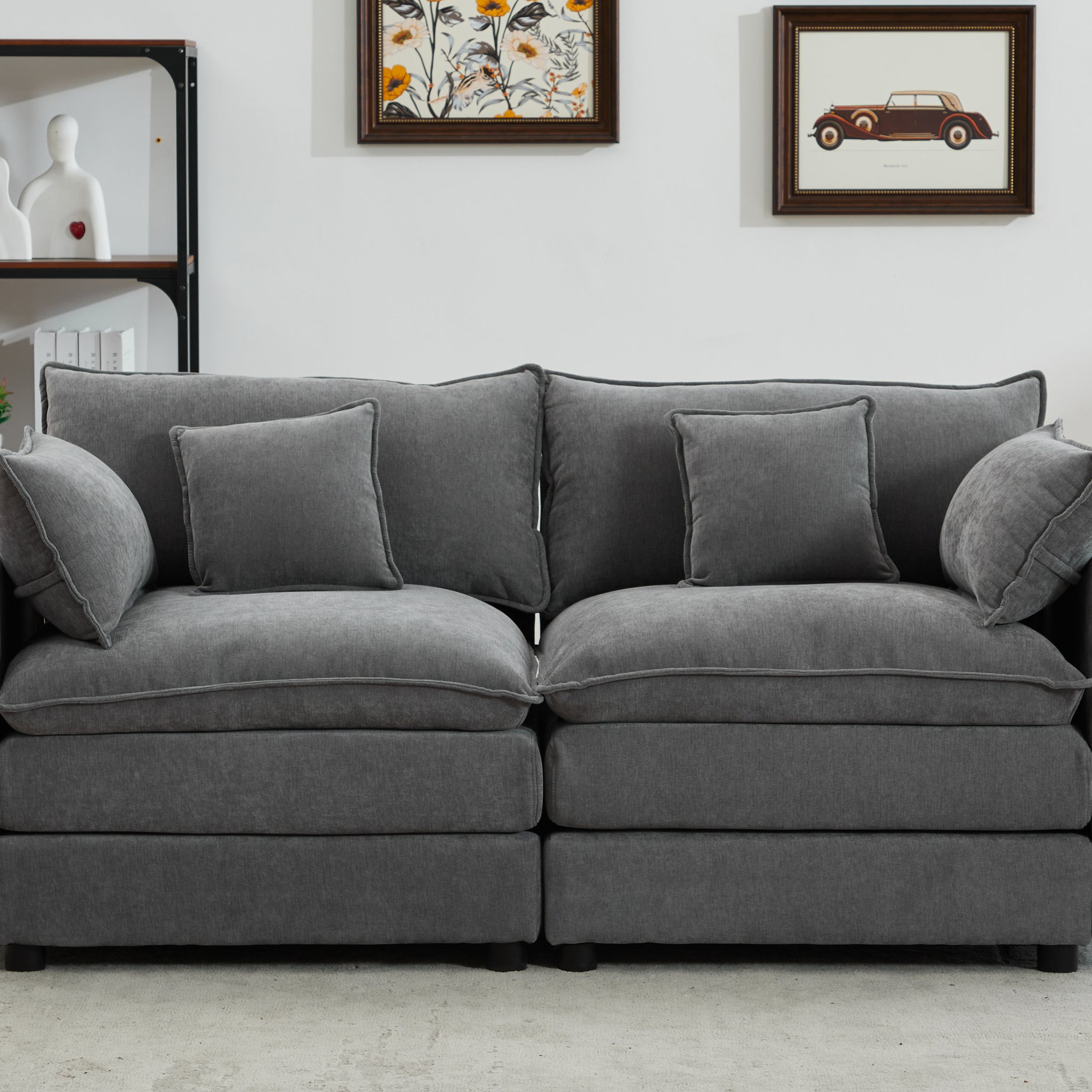 Modular Sectional Sofa,2 Seater Sofa, Modern L Shaped Sofa For Living Room Bedroom Apartment Grey Chenille 2 Seat