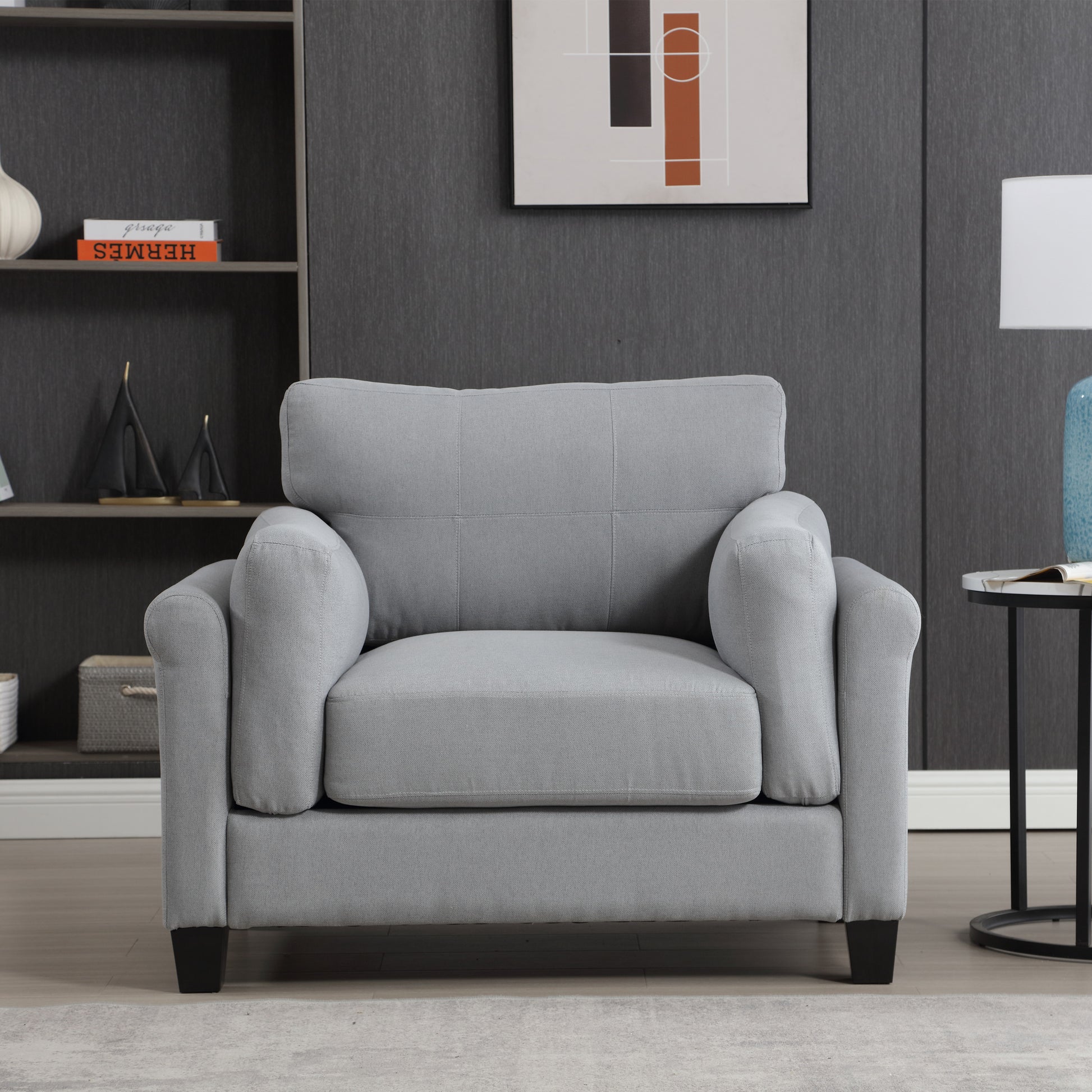 Oversized Armchair Modern Accent Chair & Single Sofa Lounge, 46.75'' Wide, Comfortable Seating,Comfy Accent Chair Deep Seat For Living Room & Bedroom, Gray Gray Fabric