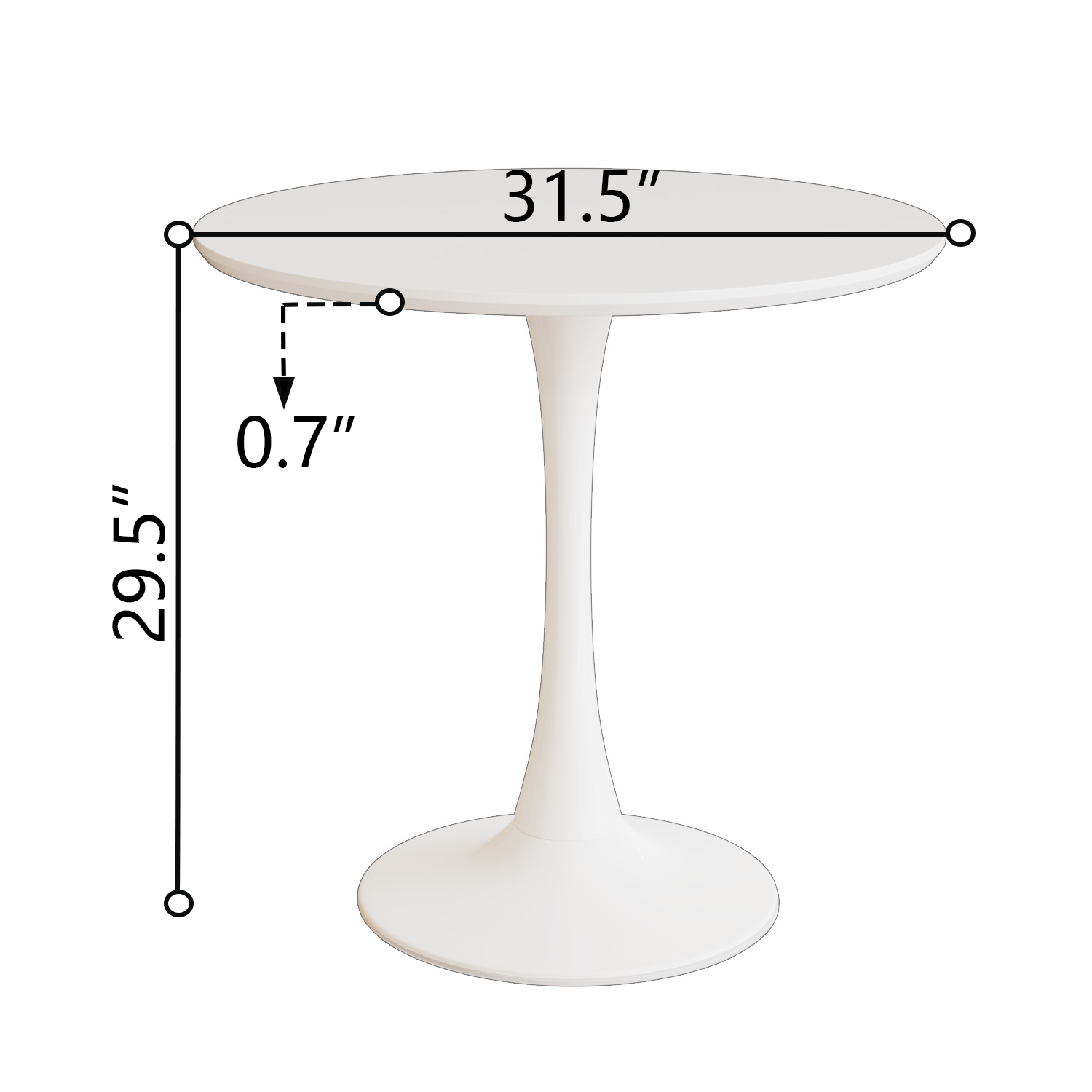 31.5 " White Circular Dining Table, Tulip Dining Table, Kitchen Dining Table For 2 4 People, Mdf Tabletop And Base, And 2 Gray Pu Plating Silver Metal Leg Dining Chair Set 2 White Mdf