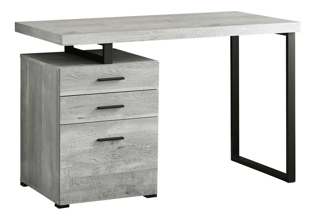 Computer Desk, Home Office, Laptop, Left, Right Set Up, Storage Drawers, 48"L, Work, Grey Laminate, Black Metal, Contemporary, Modern Grey Particle Board