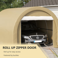 Outsunny 10' X 16' Carport, Heavy Duty Portable Garage Storage Tent With Large Zippered Door, Anti Uv Pe Canopy Cover For Car, Truck, Boat, Motorcycle, Bike, Garden Tools, Outdoor Work, Beige Beige Steel