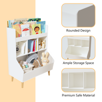 Toy Storage Organizer, Kids Bookshelf And Toy Storage With Legs, Multifunctional Storage Organizer, Children Bookcase For Kids Room, Living Room, Nursery,White White Solid Wood Mdf