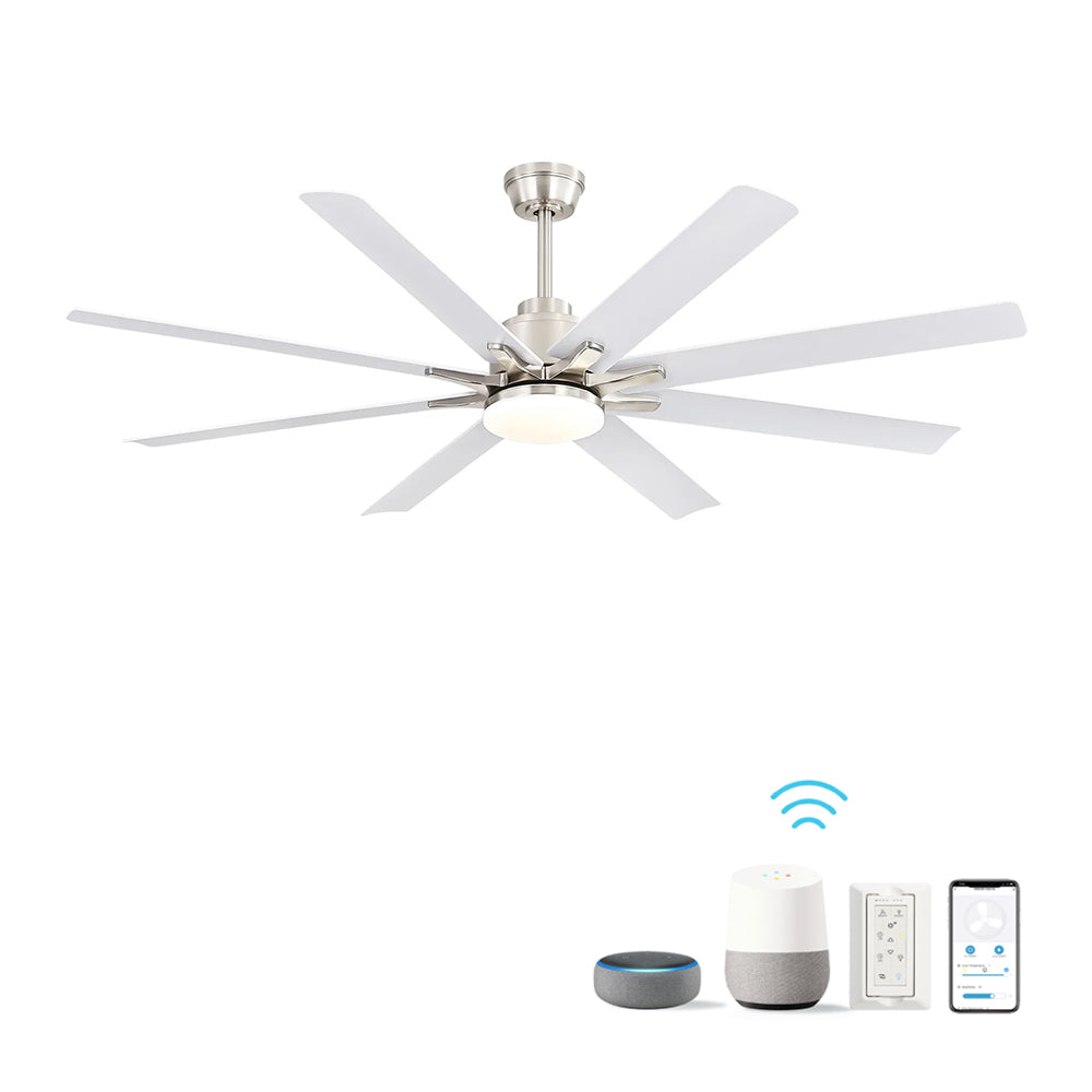 66 Inch Low Profile Ceiling Fan With Dimmable Lights And Smart Remote Control 6 Speed Reversible Noiseless Dc Motor For Indoor Brushed Nickel Abs