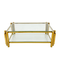 47" Wide Rectangle Modern Stainless Steel Coffee Table, Double Layer Clear Tempered Glass Coffee Table, Center Table With Storage, For Living Room Home Office, Easy Assembly, Gold Clear,Gold Modern