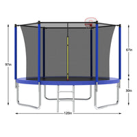 10Ft Trampoline For Kids, Basketball Hoop And Ladder, Outdoor Kids Trampoline With Safety Enclosure,Fast Assembly For Backyard Fun,Astm Approved Blue Metal