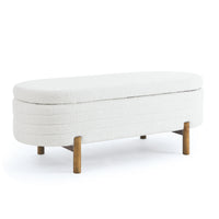 Ottoman Oval Storage Bench,Rubber Wood Leg,Beige 46."X17.7"X10.8" Beige Foam