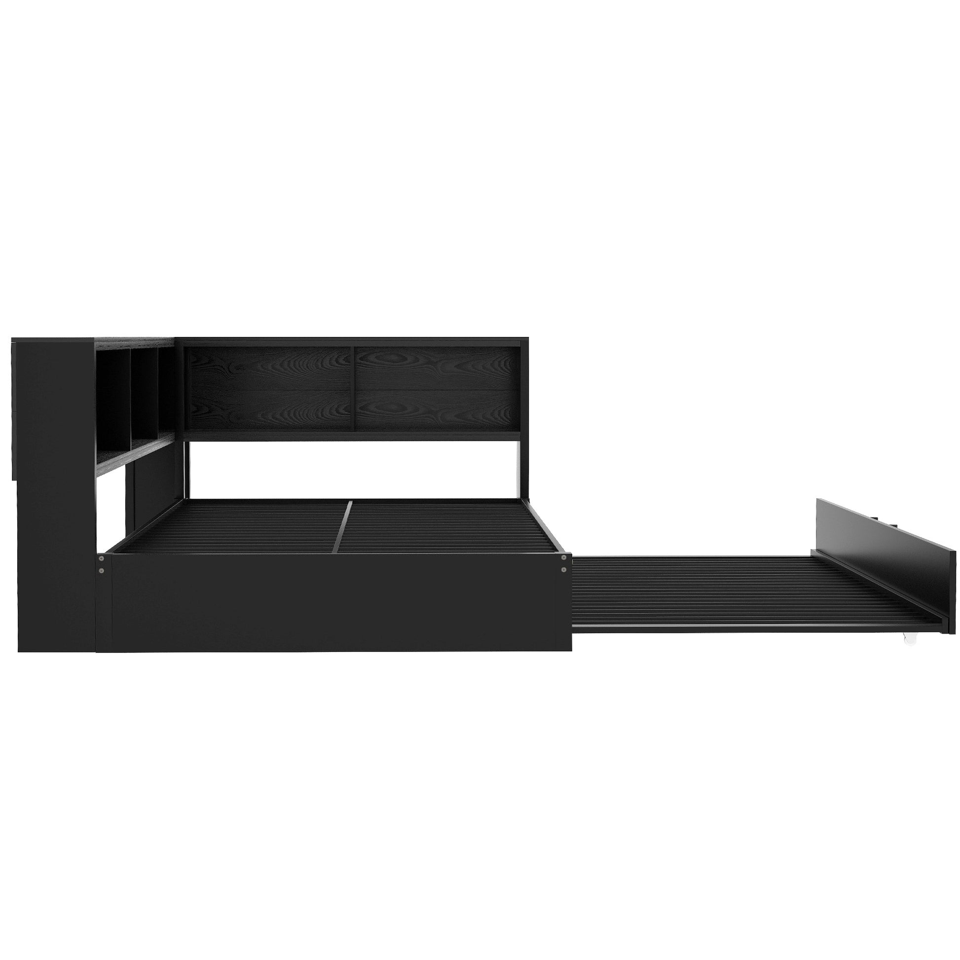 Metal Full Size Daybed With Trundle, Storage Cabinets And Usb Ports, Black Full Black Metal