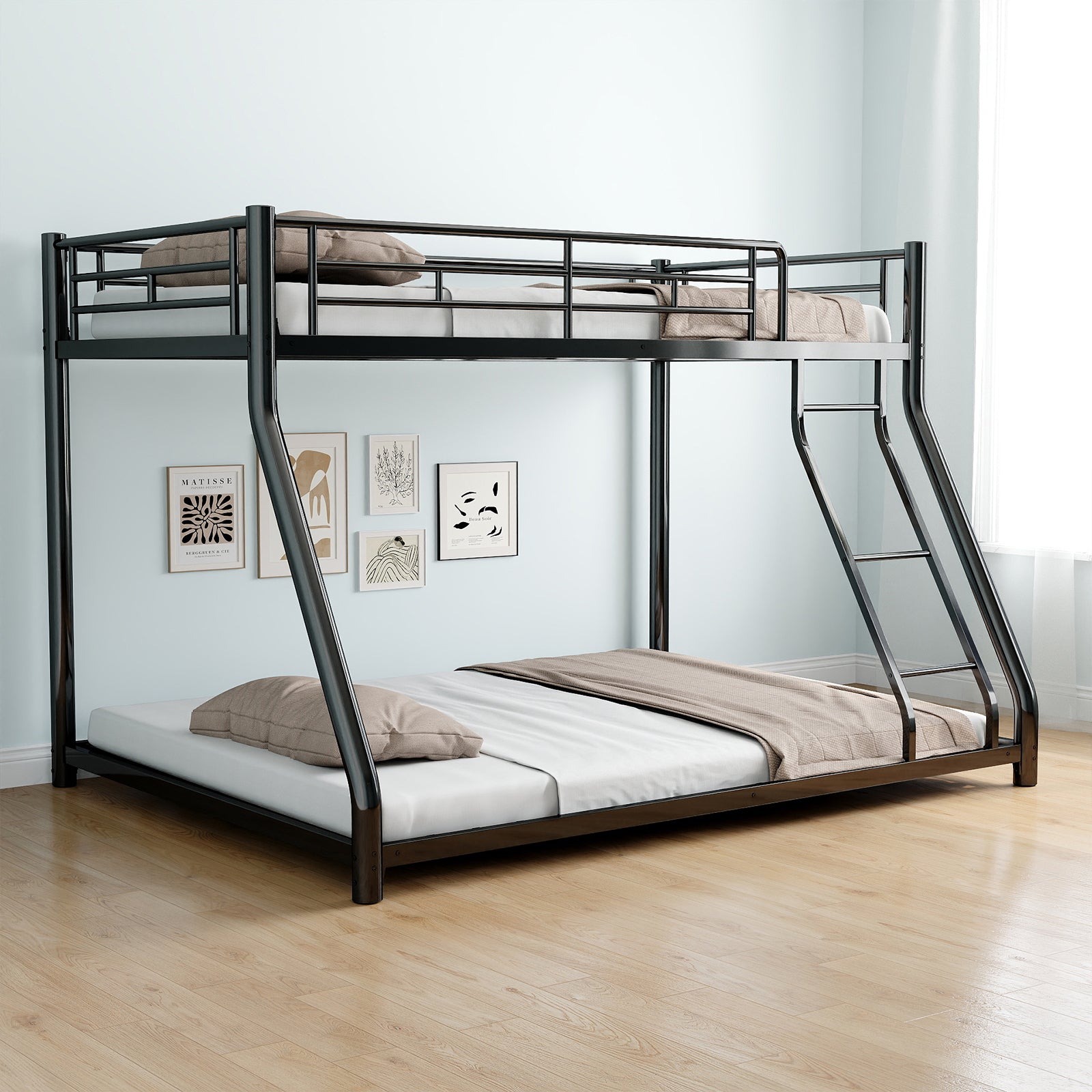 Metal Twin Over Full Bunk Bed Heavy Duty Sturdy Metal Noise Reduced Safety Guardrail Cpc Certified No Box Spring Needed Twin Black Metal Metal