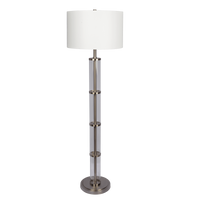 Nimbus Brushed Nickel Floor Lamp With 3 Way Rotary Switch Clear Glass Body Metal Base Silver Grey,White Glass,Linen,Metal