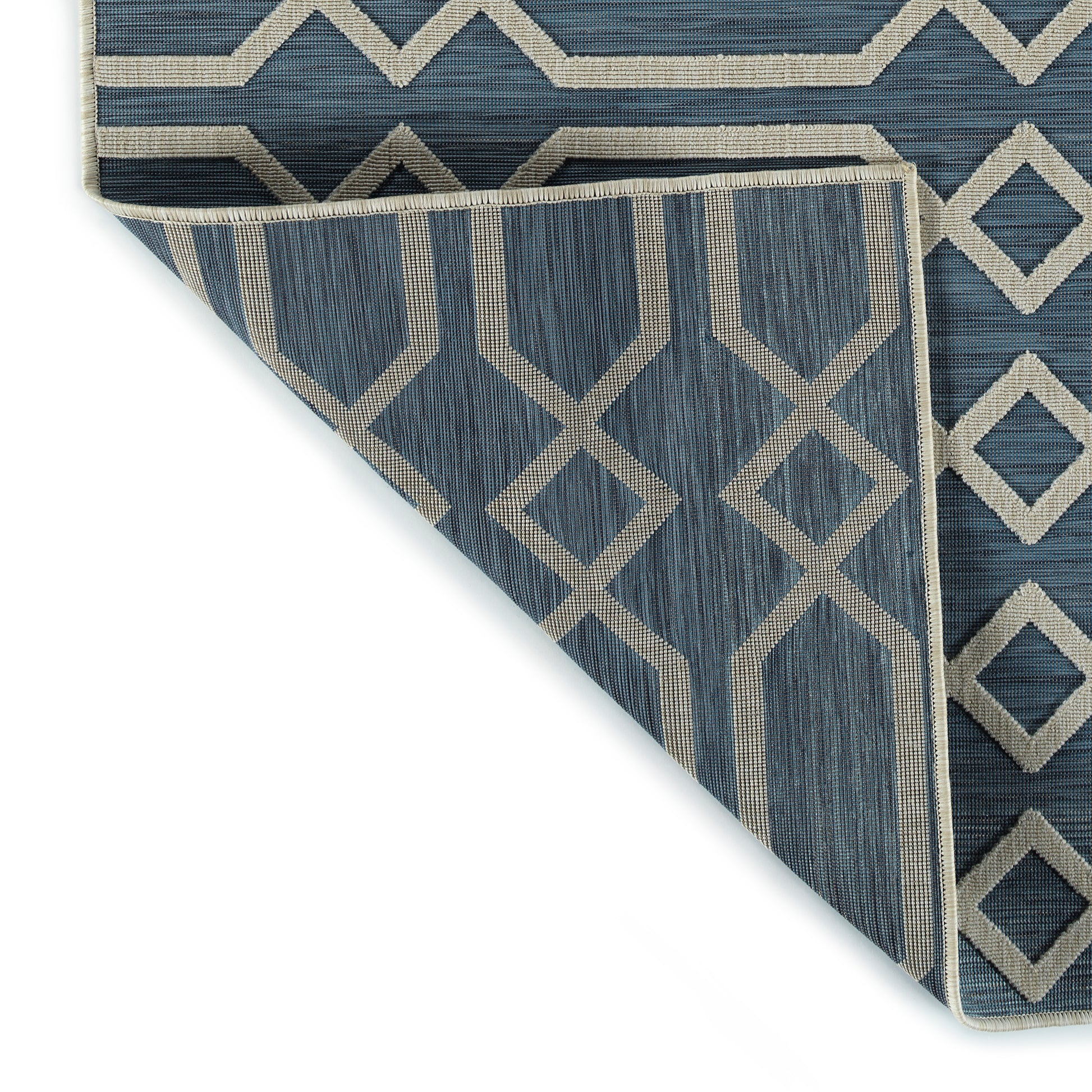 Contemporary, Transitional, Geometric, Textured, High Low Cut & Loop 2' X 6' Runner Blue Polypropylene