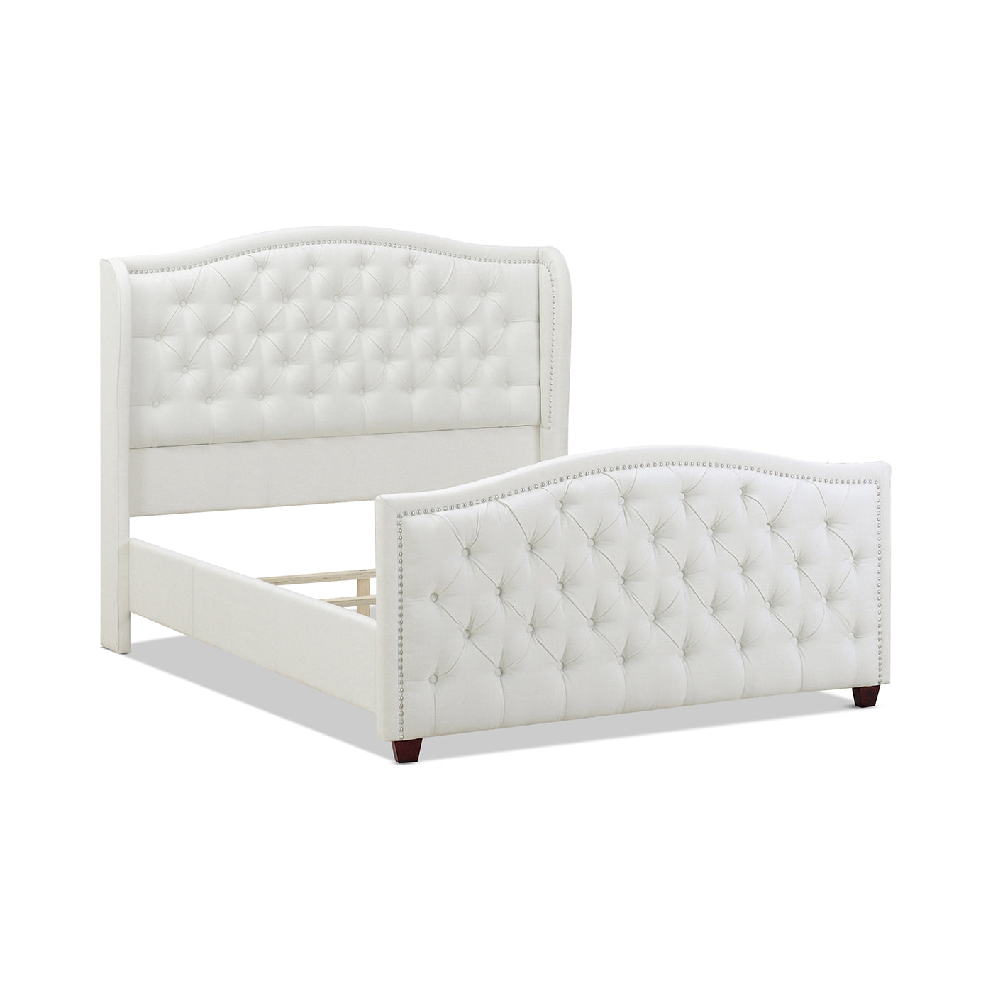 Marcella Upholstered Shelter Headboard Bed Set, Queen, Antique White Polyester Box Spring Required Queen Antique White Wood Foam Polyester Polyester