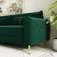 Fx P19 Rg Sofa 85.8Inch Velvet Sofa Couch Luxury Modern Upholstered Sofa With 2 Pillows For Livingroom Retro Green Velvet 2 Seat