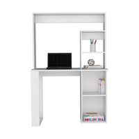 Carroll Computer Desk With Hutch And Storage Shelves White Office Modern Freestanding Rectangular Desk Mdf Engineered Wood