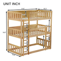 Twin Size Triple Rubber Wood Bunk Bed, With Ladders, Guardrails Detachable Bunk Bed, Twin Over Twin Over Twin,White Oak Twin White Oak Bedroom American Design Bed Frame Rubber Wood