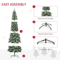 Homcom 9Ft Pre Lit Snow Dipped Artificial Christmas Tree With Realistic Branches, 460 Led Lights, Pine Cones, Red Berries And 1298 Tips Green Pvc