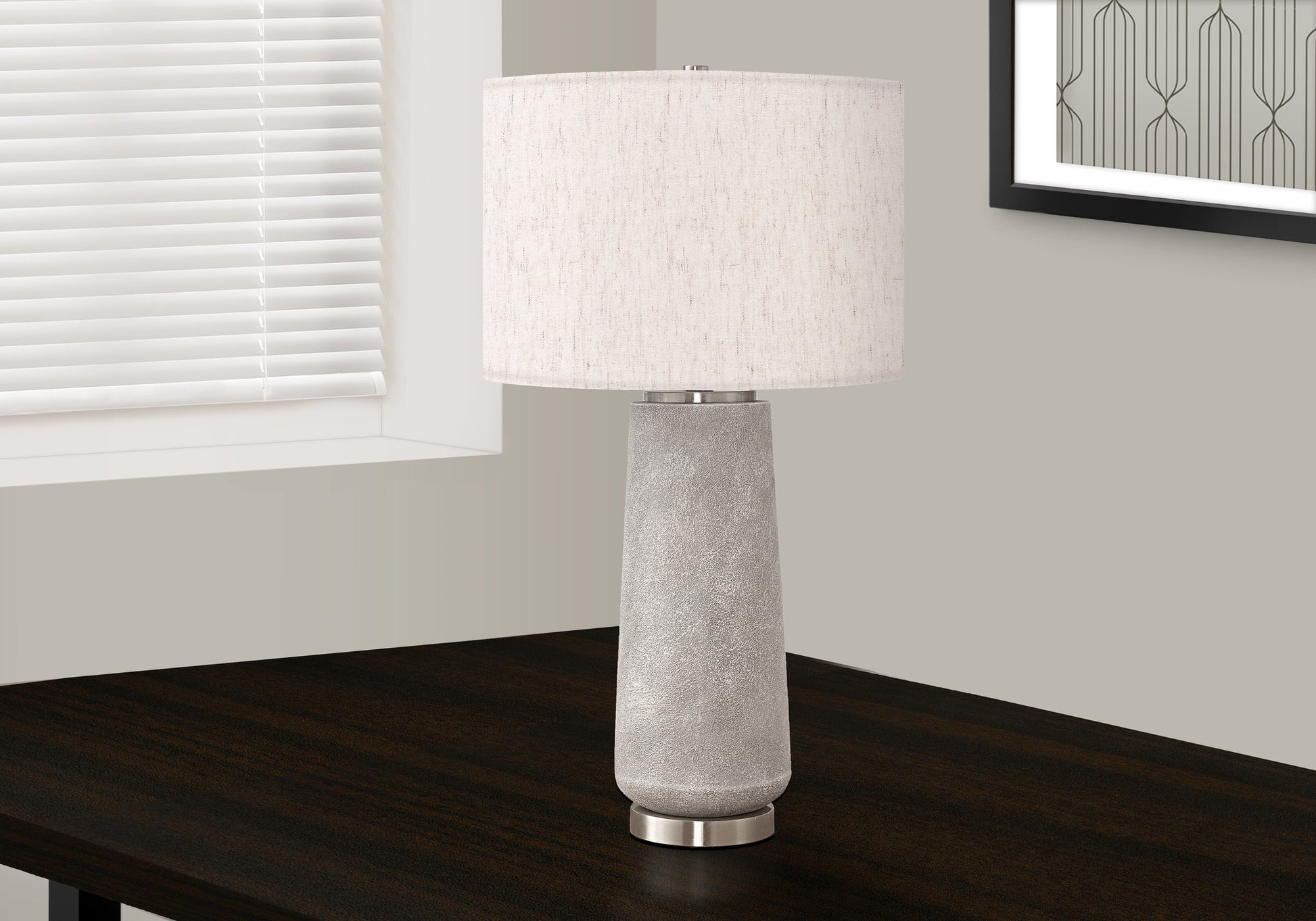 Lighting, 29"H, Table Lamp, Grey Resin, Ivory Cream Shade, Modern Grey Polyresin