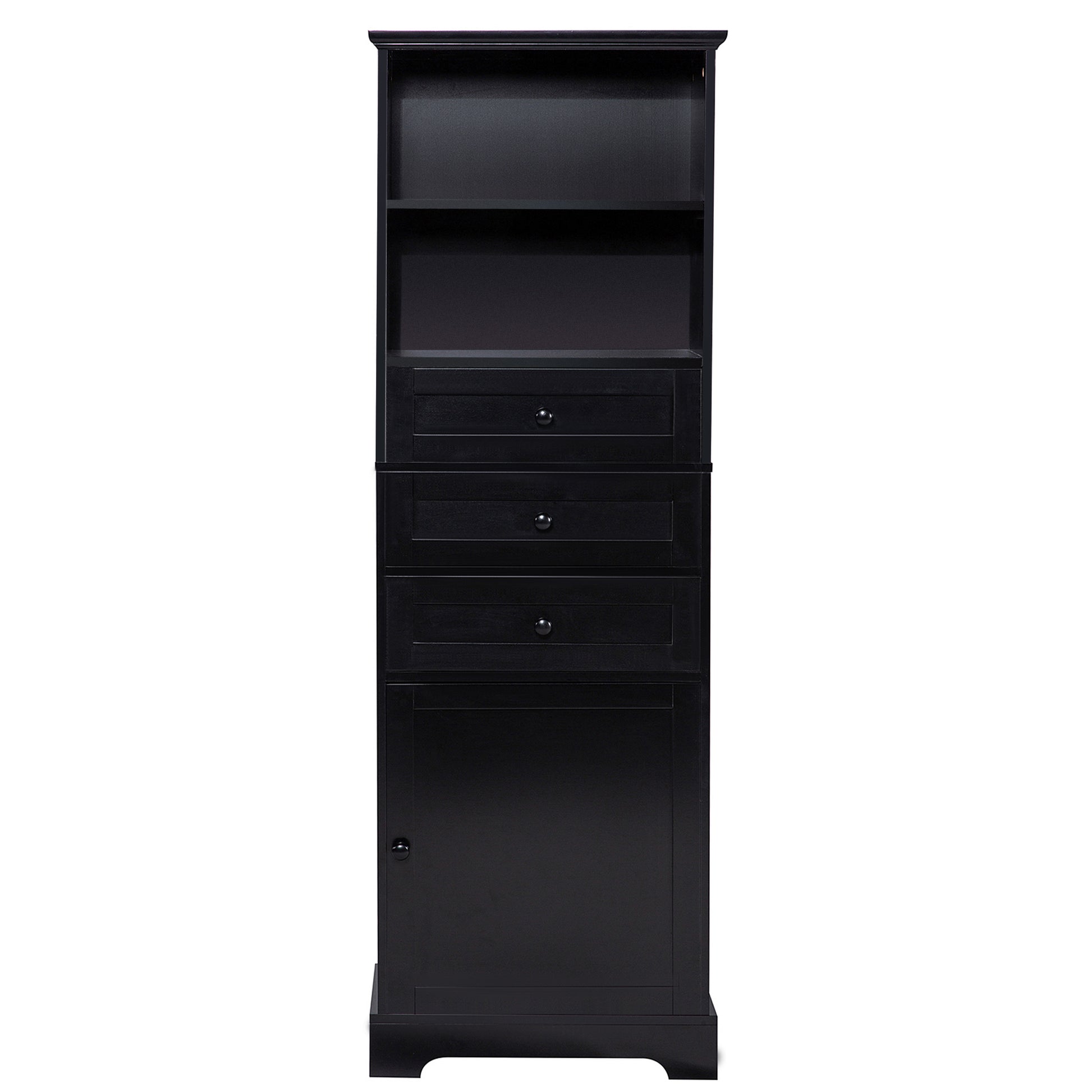 Black Tall Storage Cabinet With 3 Drawers And Adjustable Shelves For Bathroom, Study, Office And Interior, Mdf Board With Painted Finish Black Mdf