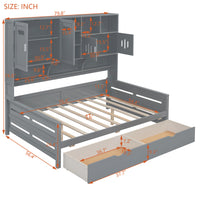 Full Size Wooden Daybed With 2 Drawers, And All In One Cabinet And Shelf, Gray Full Gray Wood