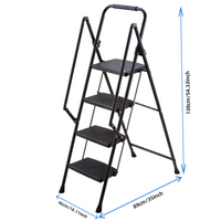 Four Step Ladder, Lightweight Folding Four Step Stool, Wide Anti Slip Pedal And Safety Handle, Sturdy Steel Ladder, Multi Purpose Step Ladder, Suitable For Home, Kitchen, And Office Elevators Black