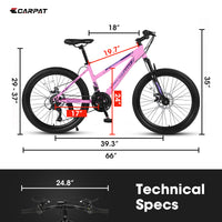 S24103 24 Inch Mountain Bike For Teenagers Girls Women, Shimano 21 Speeds With Dual Disc Brakes And 100Mm Front Suspension, White Pink Pink Steel