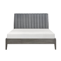 Modern Style Queen Platform Bed 1Pc Velvet Upholstered Headboard Gray Finish Solid Wood Legs Bedroom Furniture Bed In A Box Box Spring Not Required Queen Gray Gray Wood Bedroom Velvet Engineered