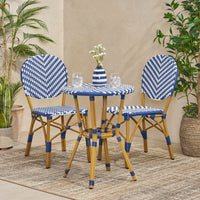 Picardy French Bistro Set Navy Blue Rattan